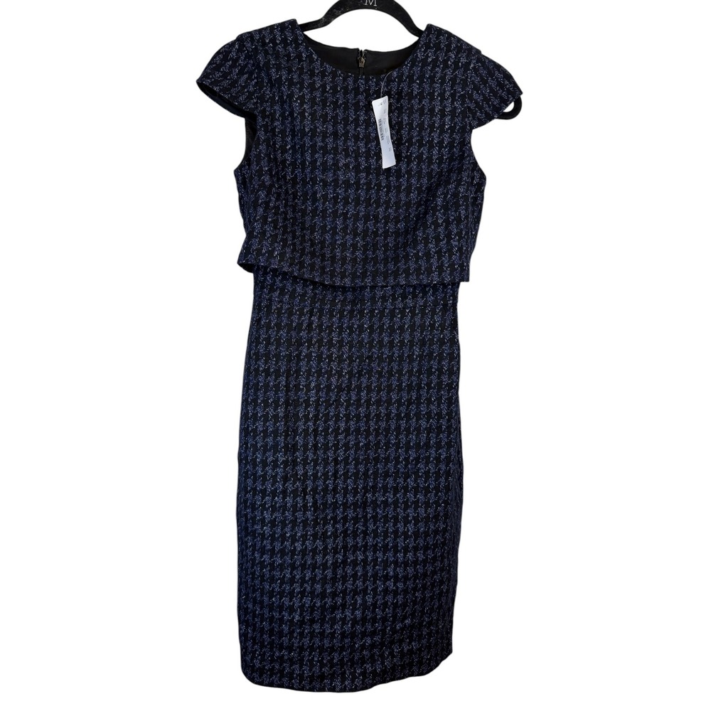 J.Crew Navy Metallic Houndstooth Popover Sheath Dress 000 NWT